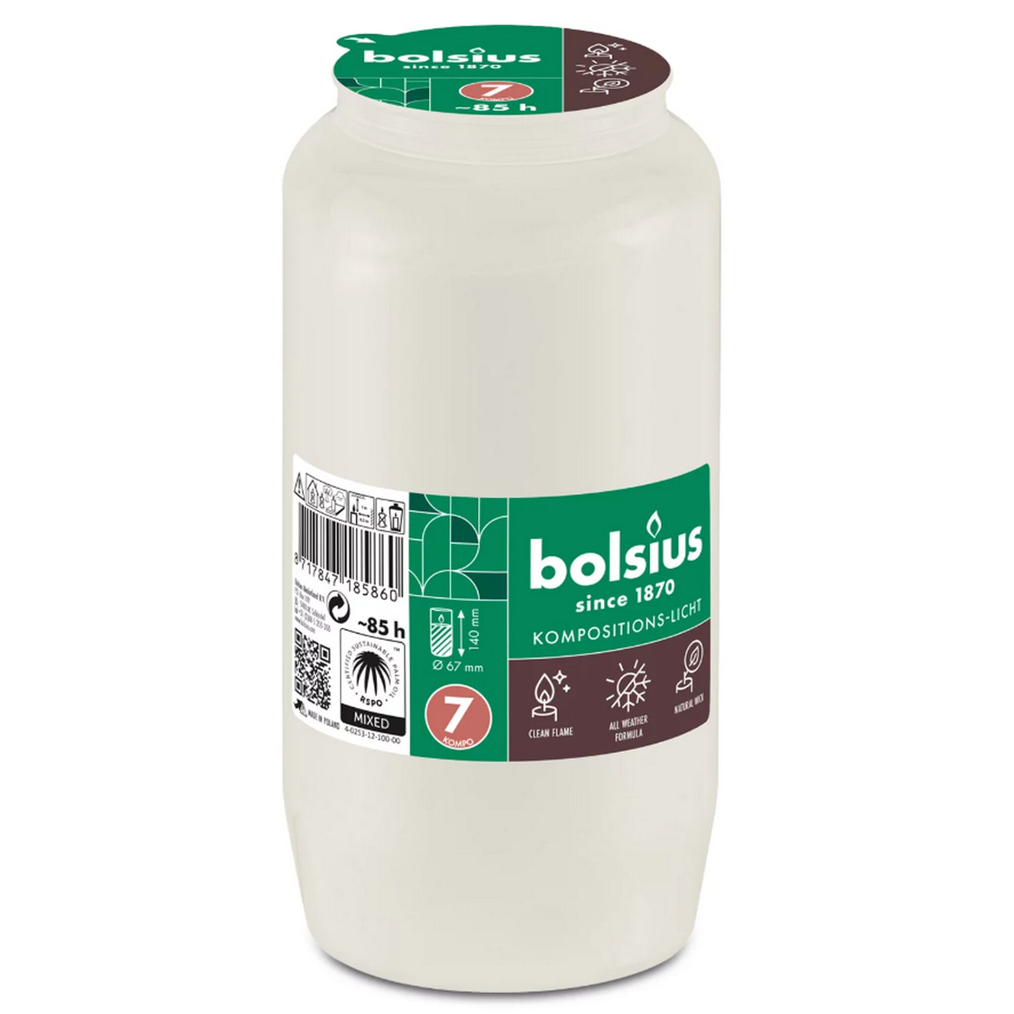 Weiße Grabkerze Bolsius Kompositions-Licht
