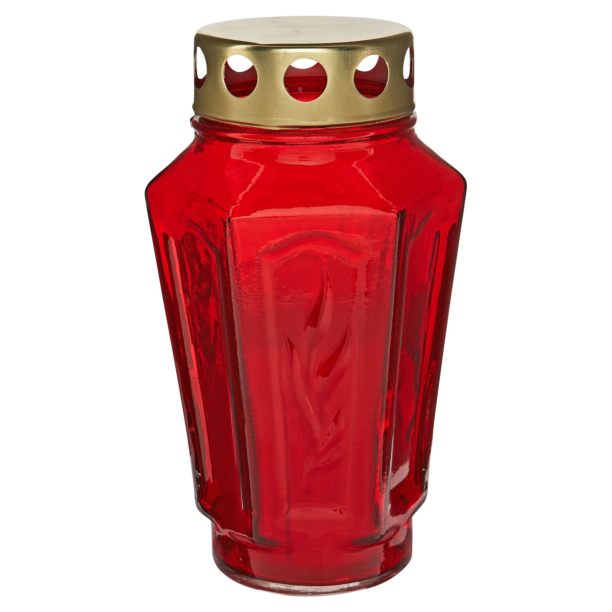 Rote Grablampe aus Glas mit goldenem Deckel