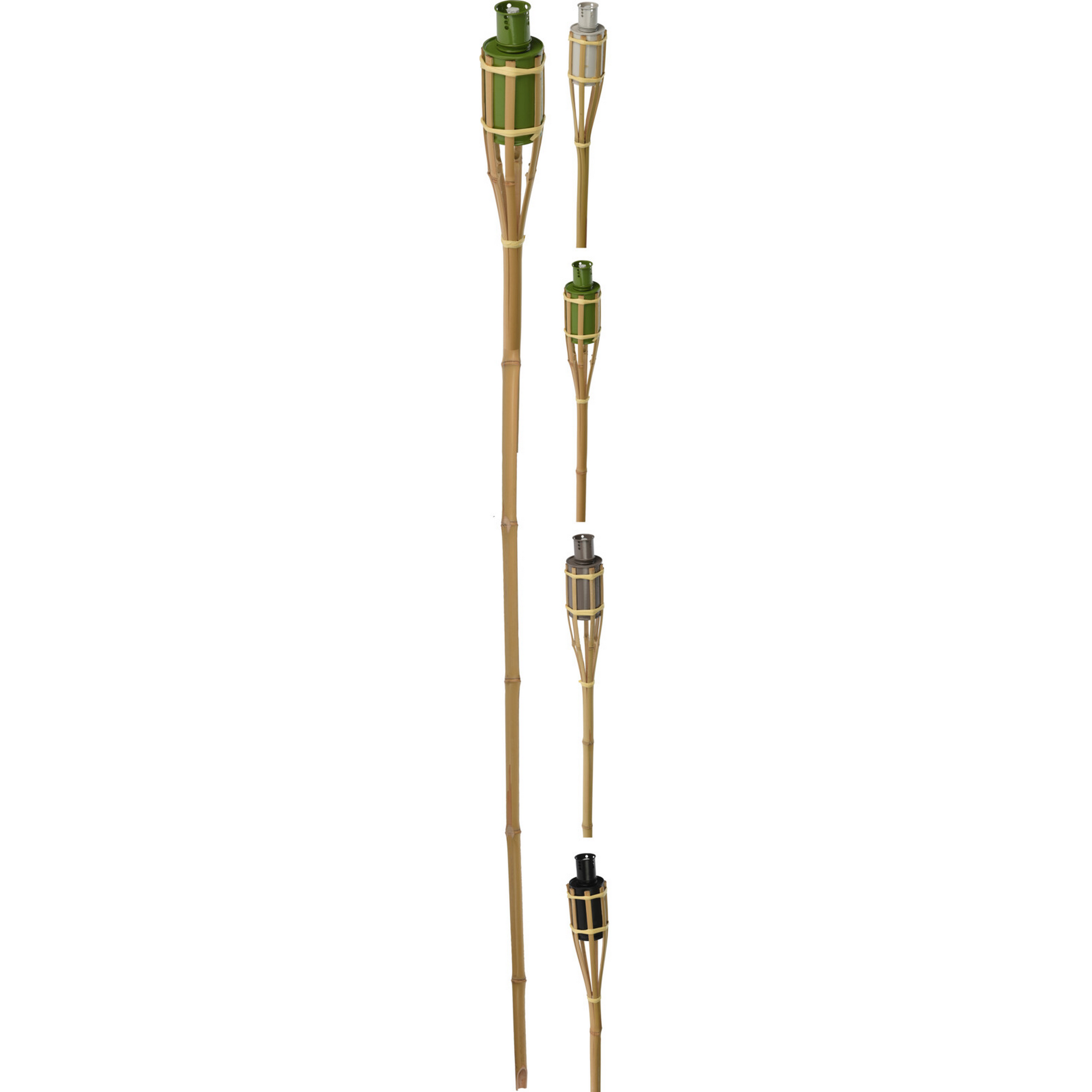 Gartenfackel Bambus 120 cm mit 4 verschieden farbigen Ölbehältern + product picture