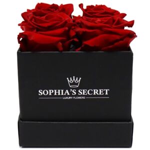 Rosenbox schwarz mit 4 haltbaren roten Rosen