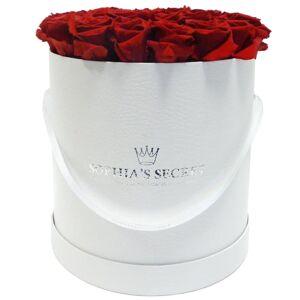 Rosenbox 'Hutschachtel' weiß mit 18-20 haltbaren roten Rosen