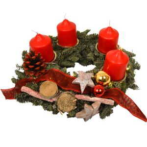 Adventskranz mit 4 roten Kerzen und LED-Lichterkette rot Ø 30 cm