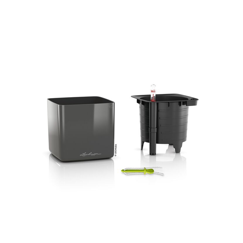 LECHUZA Übertopf Cube Glossy 14 cm anthrazit, Einzelteile