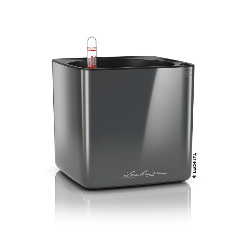 Anthrazitfarbener Übertopf Cube Glossy von Lechuza