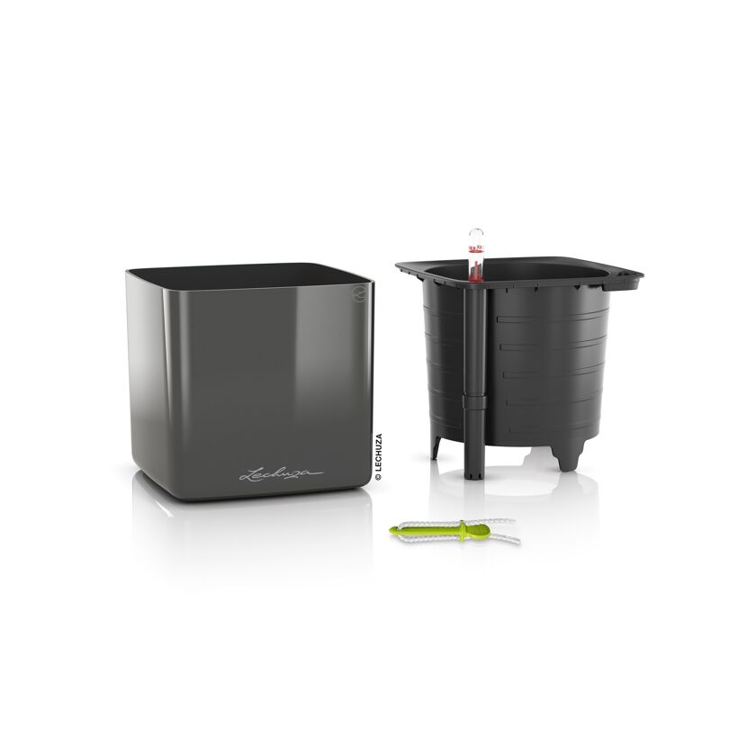 LECHUZA Übertopf Cube Glossy, anthrazit, Einzelteile
