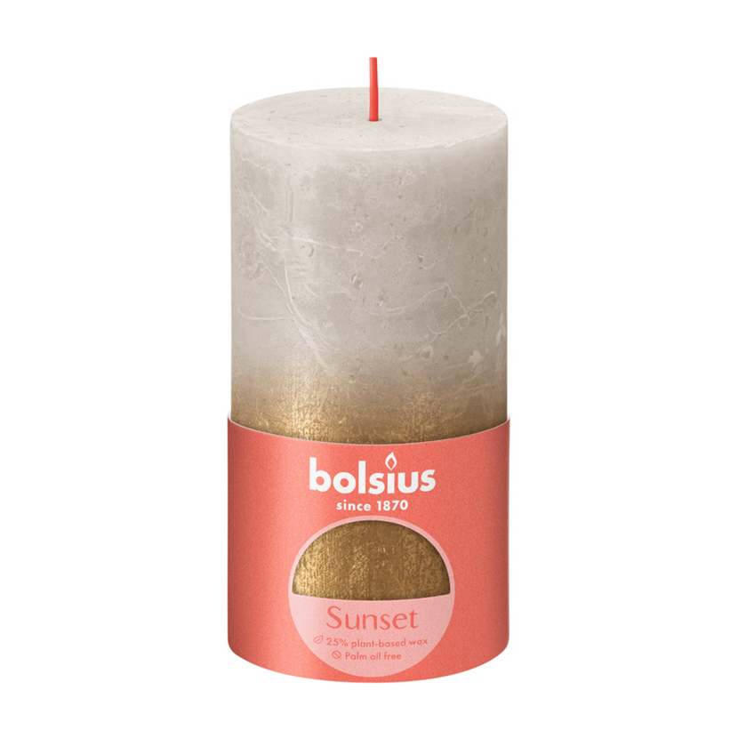 Bolsius Stumpenkerze Sunset sandgrau gold