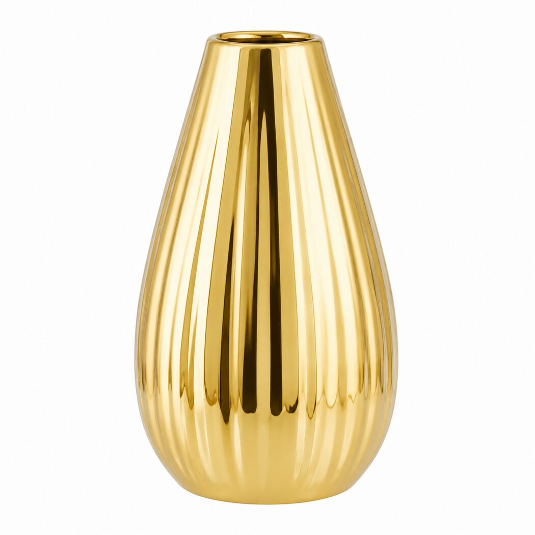 Deko-Vase goldfarben geriffelt Ø 9 x 15 cm