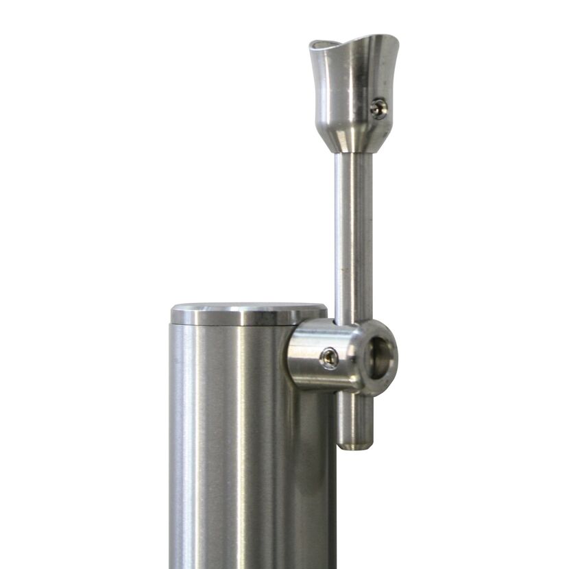 Metallischer Geländerkopf mit seitlichem Halter.