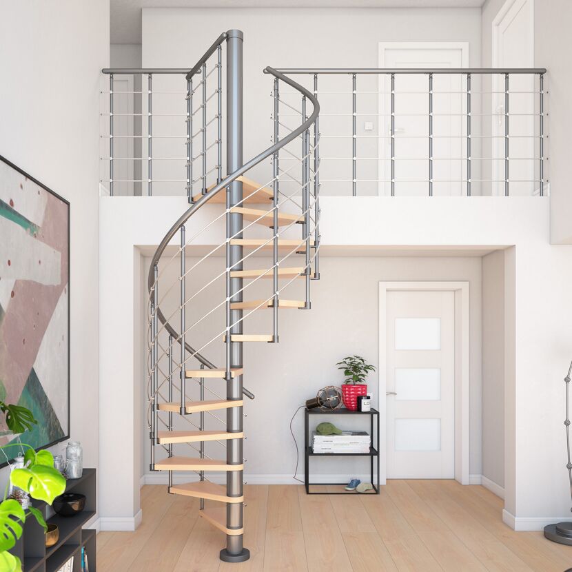 Spindeltreppe Oslo 140 cm grau/buche