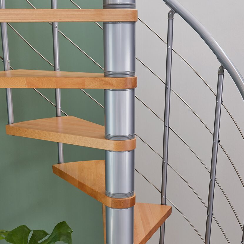 Spindeltreppe Oslo 140 cm grau/buche