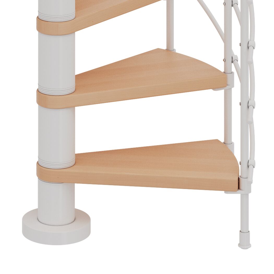 Weiße Spindeltreppe mit Buchenholzstufen