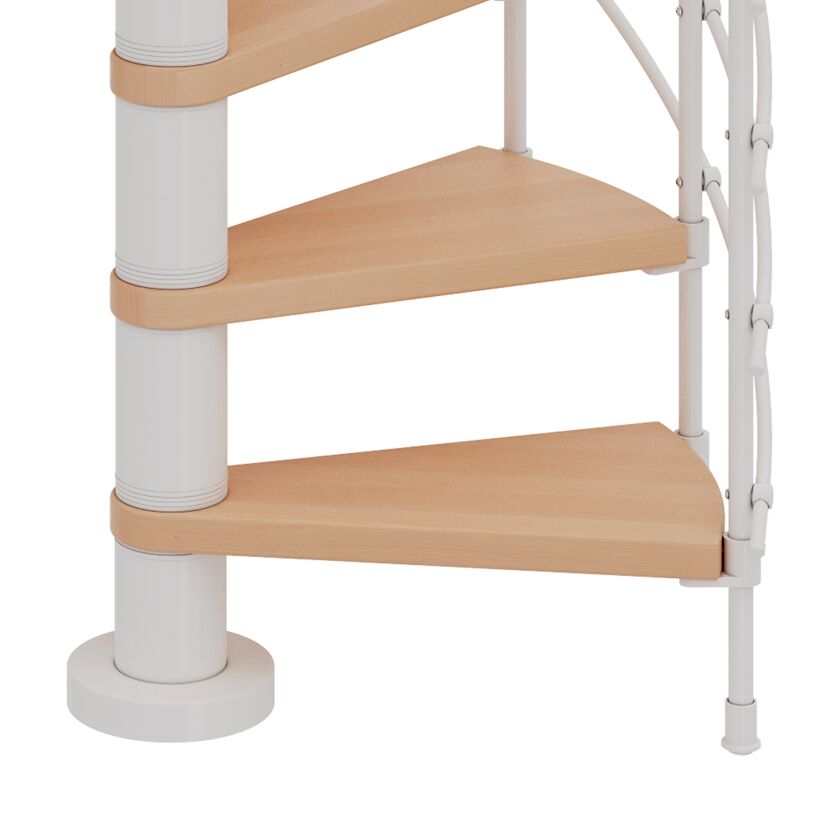 Weiße Spindeltreppe mit Buchenholzstufen