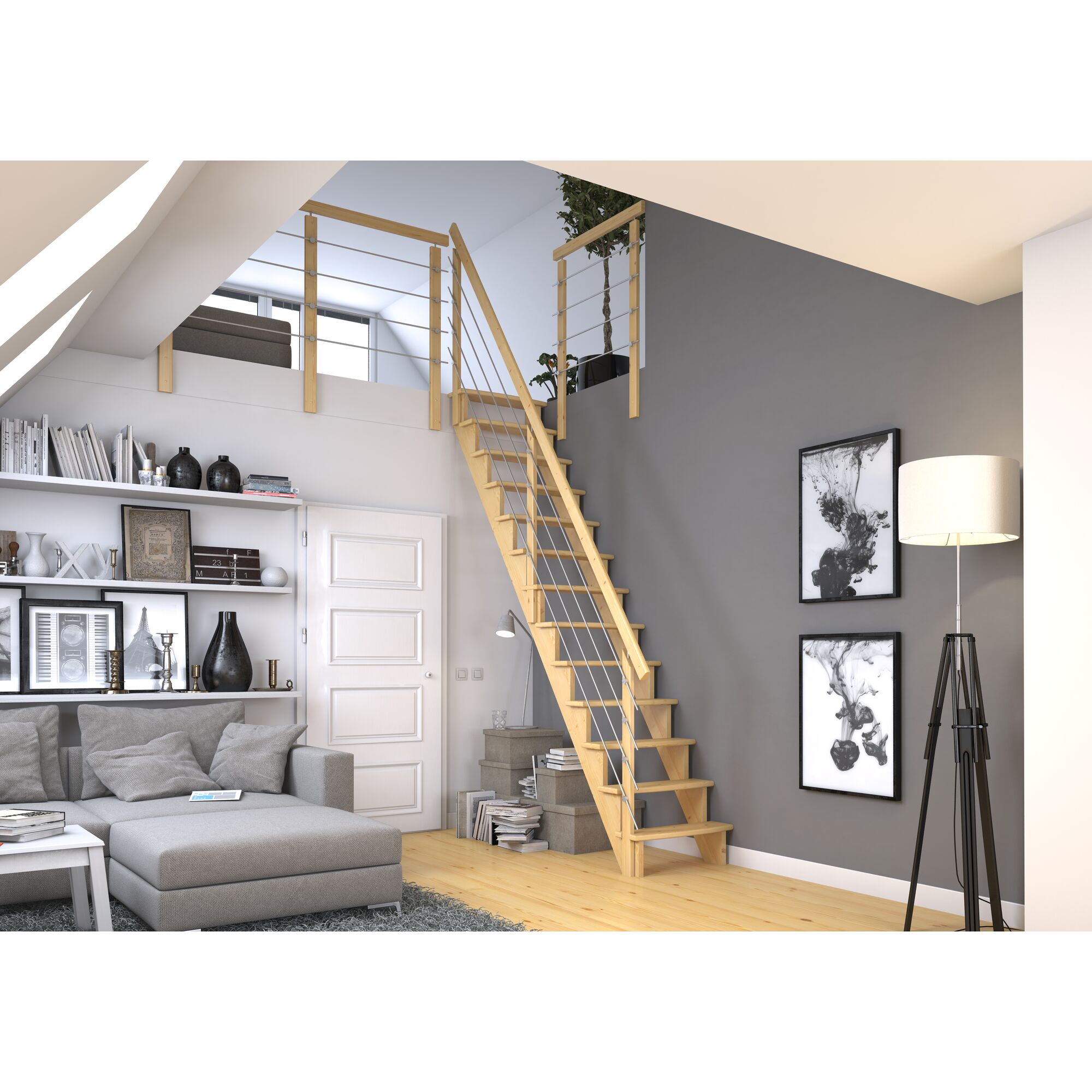 Holztreppe Lyon mit Edelstahlgeländer