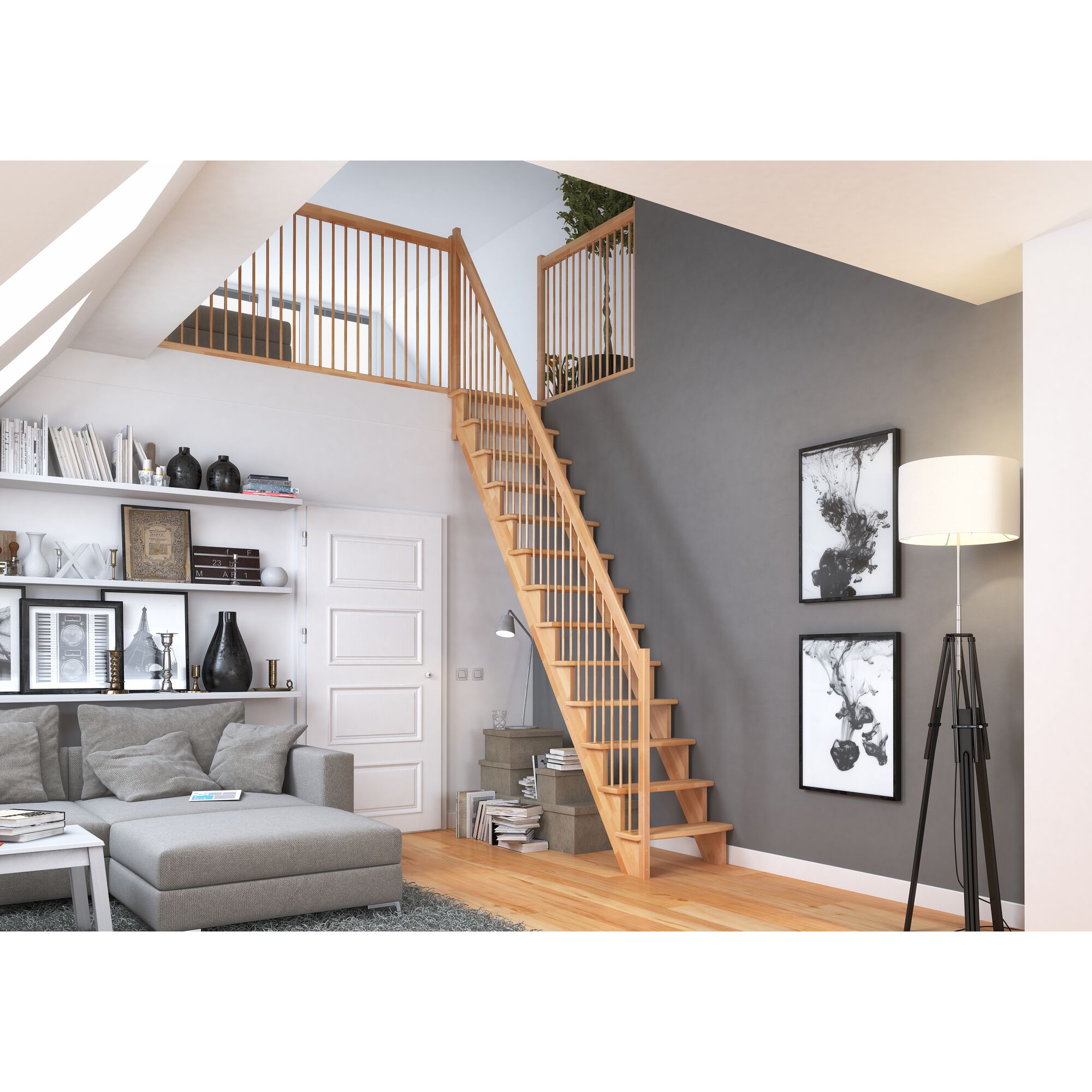 Holztreppe Lyon Buche in einem Wohnzimmer