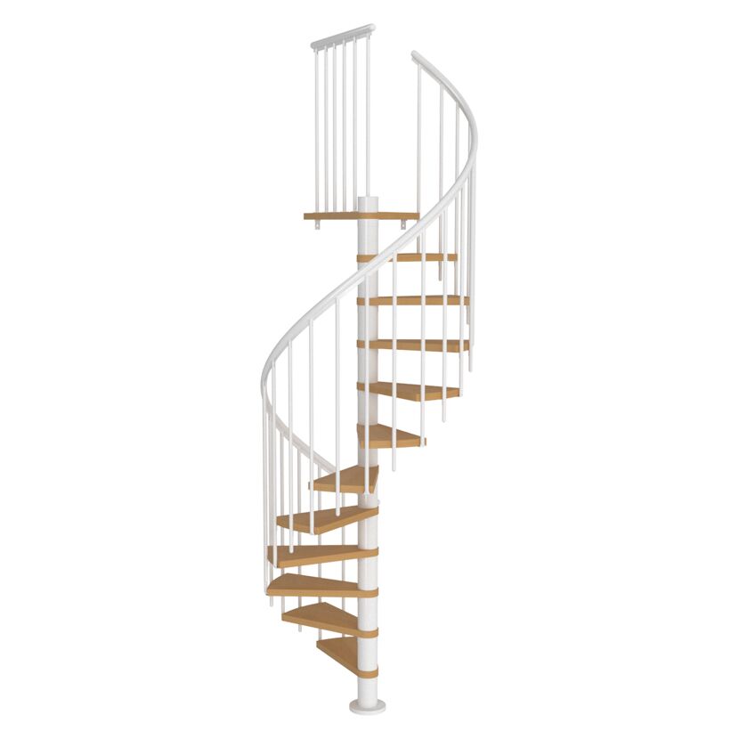 Weiße Spindeltreppe MONTREAL mit Holzstufen