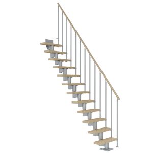 Mittelholmtreppe 'Dublin' ahornfarbend/perlgrau gerade, Einzelstabgeländer 12 Stufen