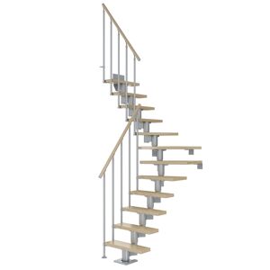 Mittelholmtreppe 'Dublin' ahornfarbend/perlgrau 1/4 gewendelt, Einzelstabgeländer 12 Stufen