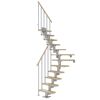Mittelholmtreppe 'Dublin' ahornfarbend/perlgrau 1/4 gewendelt, Einzelstabgeländer 14 Stufen