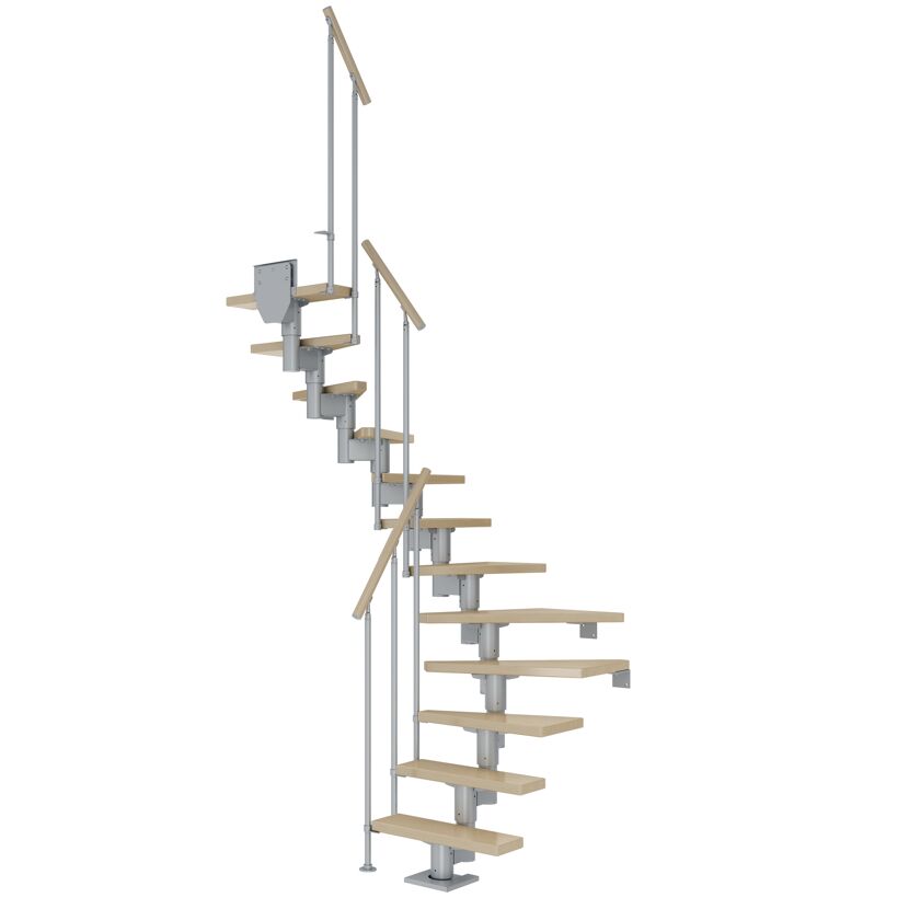 Mittelholmtreppe 'Dublin' ahornfarbend/perlgrau 1/2 gewendelt, Einzelstabgeländer 12 Stufen