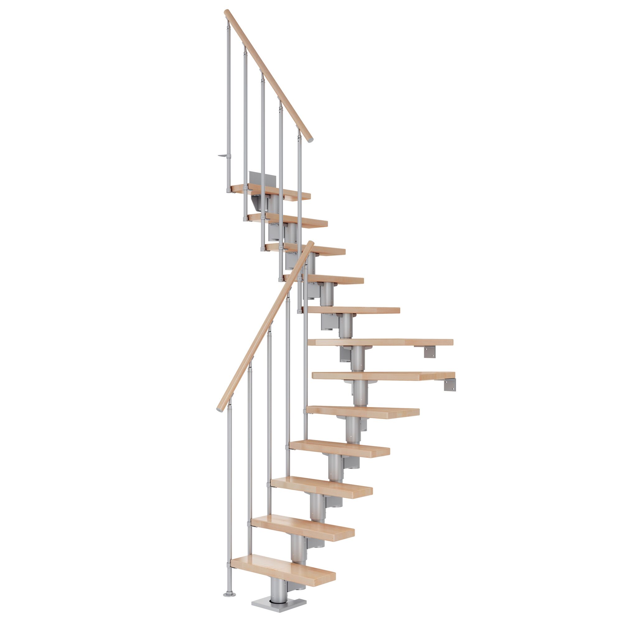 Wendeltreppe mit Holzstufen und Metallgeländer