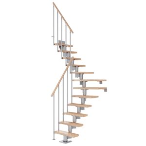Mittelholmtreppe 'Dublin' buchefarbend/perlgrau 1/4 gewendelt, Einzelstabgeländer 11 Stufen