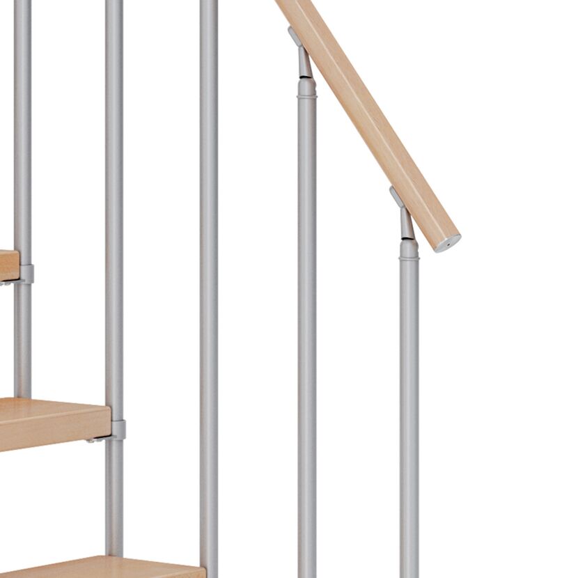 Mittelholmtreppe 'Dublin' buchefarbend/perlgrau 1/4 gewendelt, Einzelstabgeländer 12 Stufen