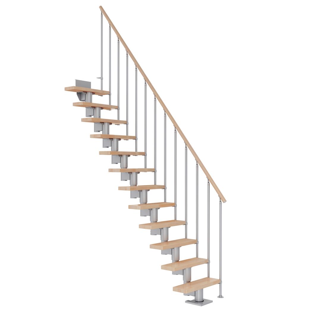 Mittelholmtreppe 'Dublin' buchefarbend/perlgrau gerade, Einzelstabgeländer 11 Stufen