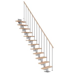 Mittelholmtreppe 'Dublin' buchefarbend/perlgrau gerade, Einzelstabgeländer 12 Stufen