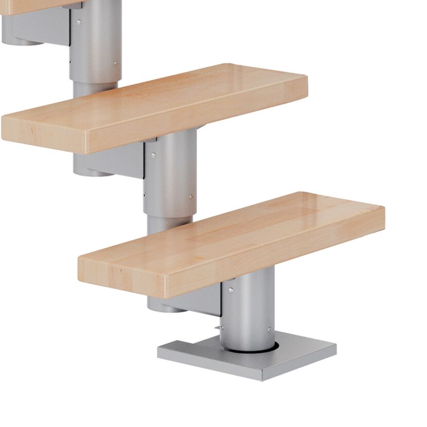 Mittelholmtreppe 'Dublin' buchefarbend/perlgrau gerade, Einzelstabgeländer 12 Stufen