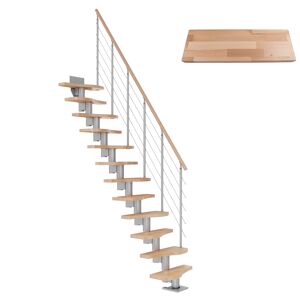 Mittelholmtreppe 'Basel' buchefarbend/perlgrau wendelbar, Einzelstabgeländer 12 Stufen
