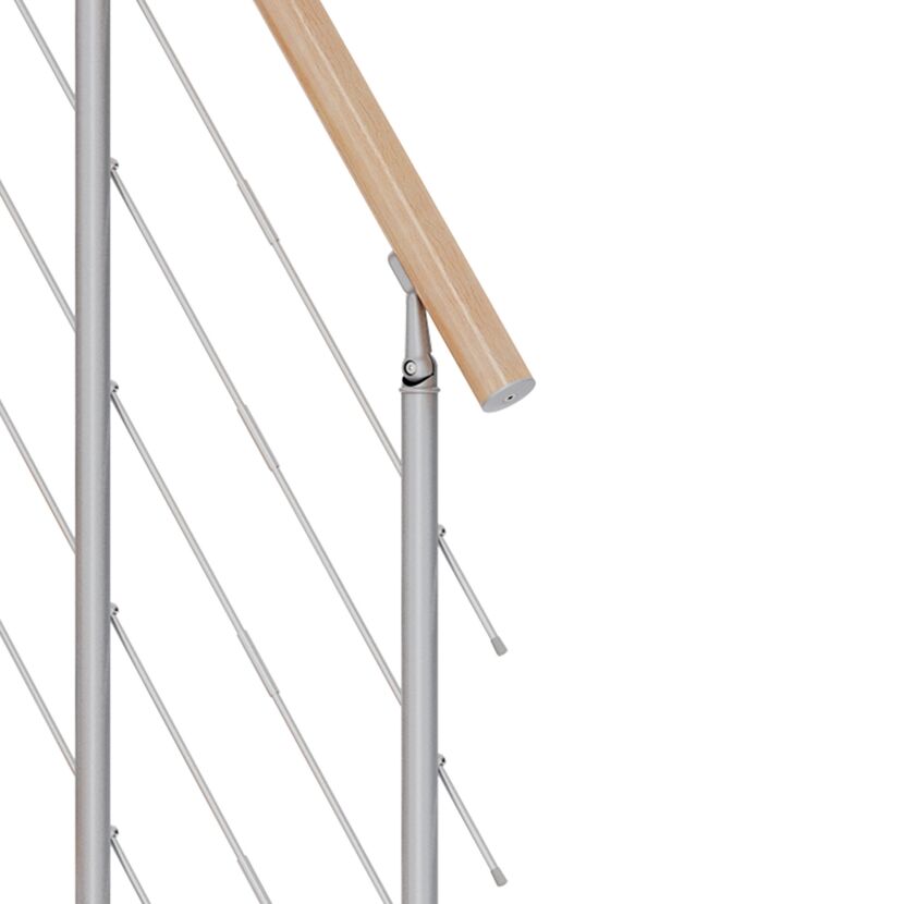 Mittelholmtreppe 'Basel' buchefarbend/perlgrau gerade, Edelstahlgeländer 11 Stufen