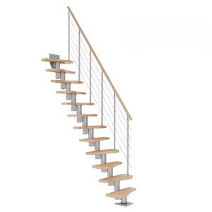 Mittelholmtreppe 'Basel' buchefarbend/perlgrau gerade, Edelstahlgeländer 12 Stufen