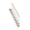 Mittelholmtreppe 'Basel' eichefarbend/perlgrau gerade, Edelstahlgeländer 12 Stufen
