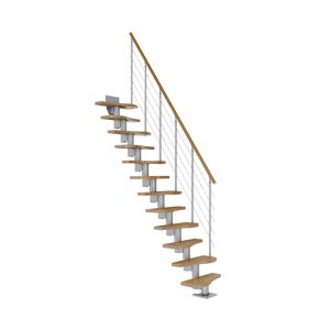 Mittelholmtreppe 'Basel' eichefarbend/perlgrau gerade, Edelstahlgeländer 12 Stufen