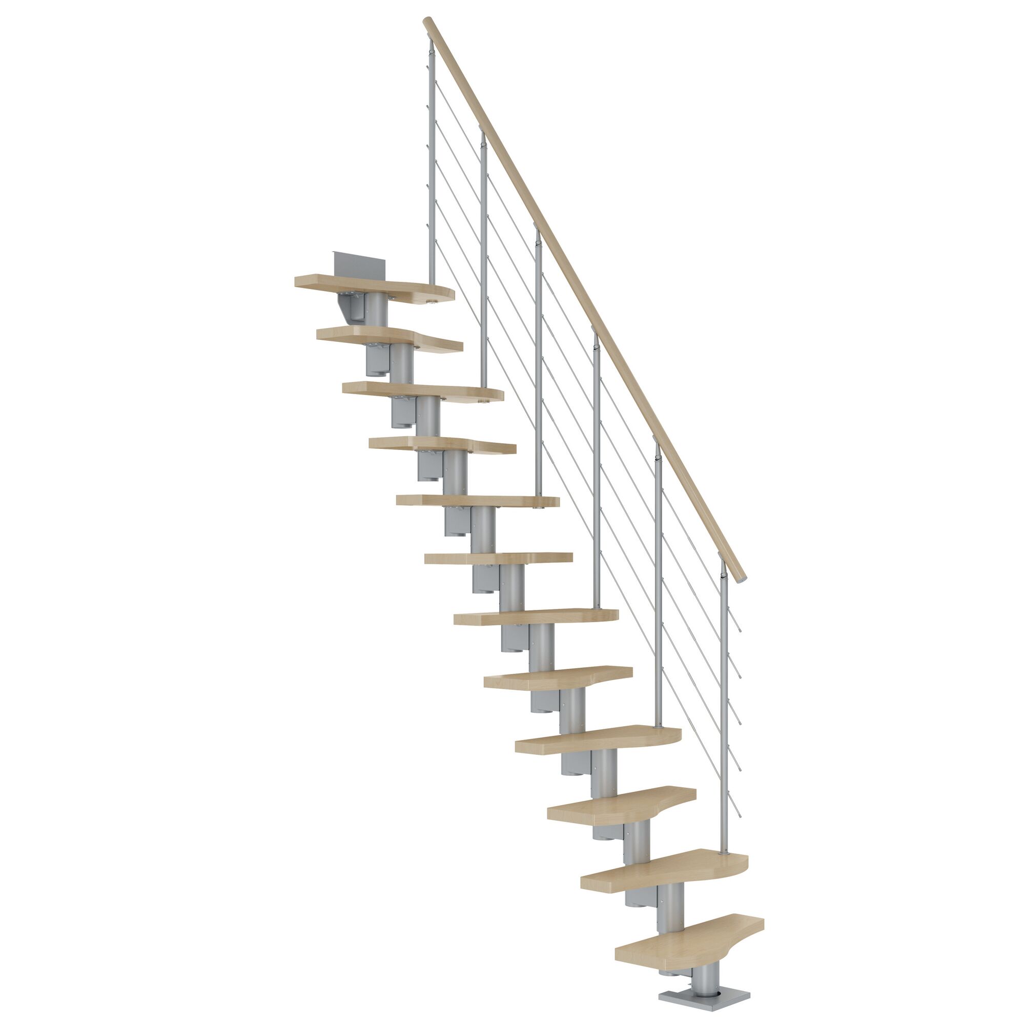 Freistehende Treppe mit Holzstufen und Geländer
