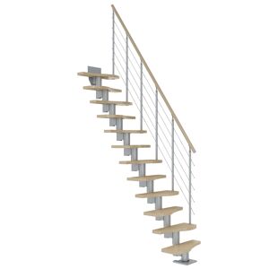 Mittelholmtreppe 'Basel' ahornfarbend/perlgrau gerade, Edelstahlgeländer 13 Stufen