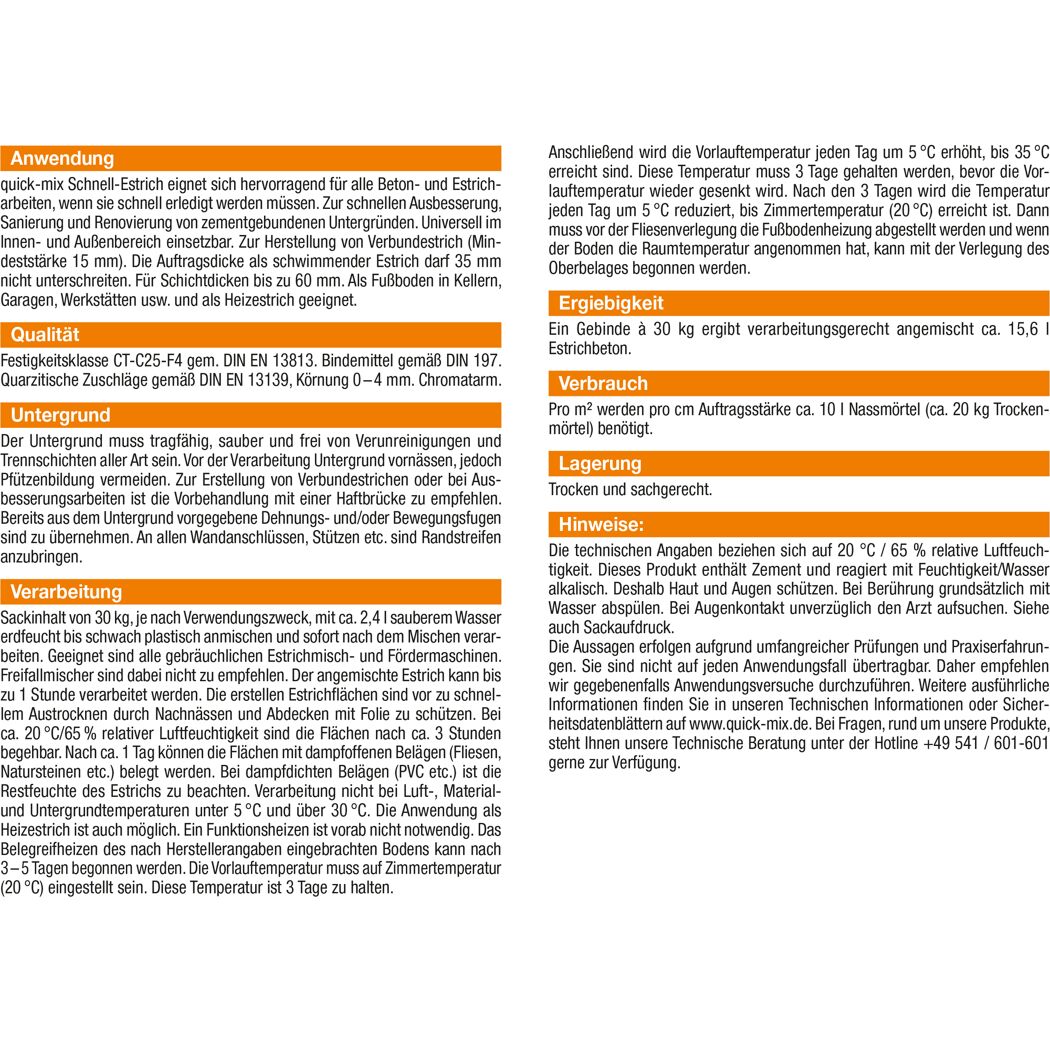Produktinformation Schnell-Estrich