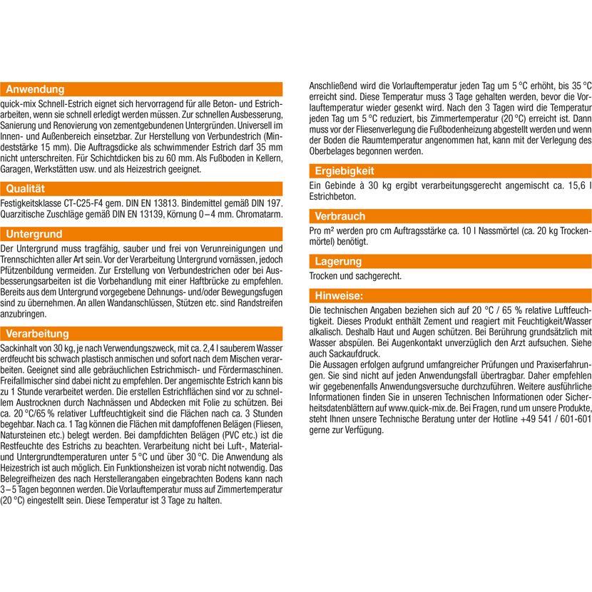 Produktinformation Schnell-Estrich