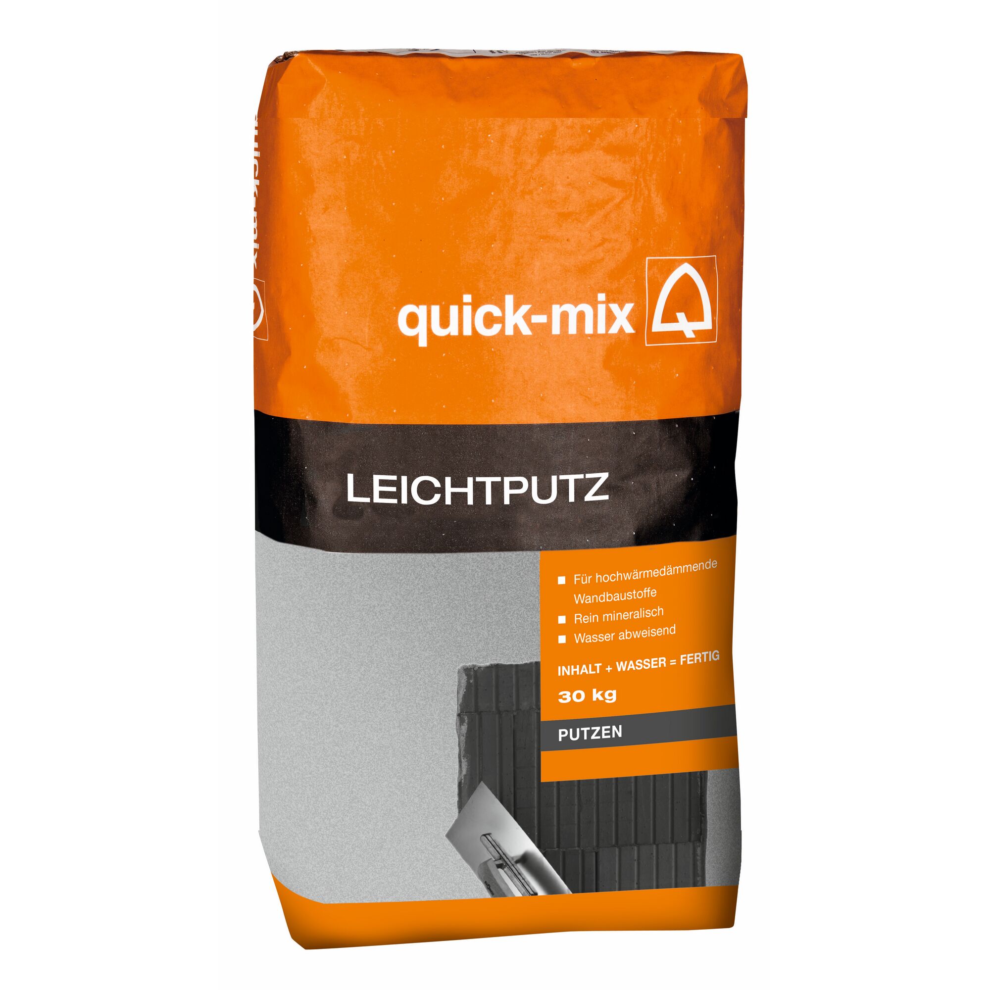 Sack Leichtputz von quick-mix mit Kelle