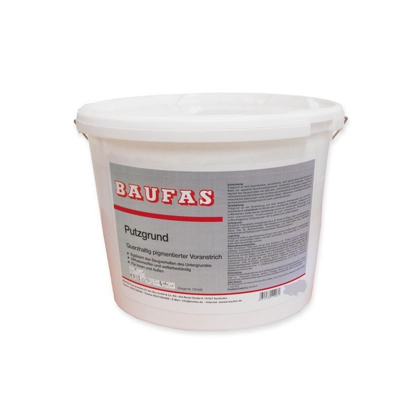 Weißer Eimer mit Baufas Putzgrund