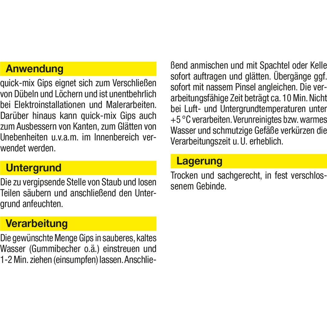Anleitung zur Verarbeitung von Quick-Mix Gips
