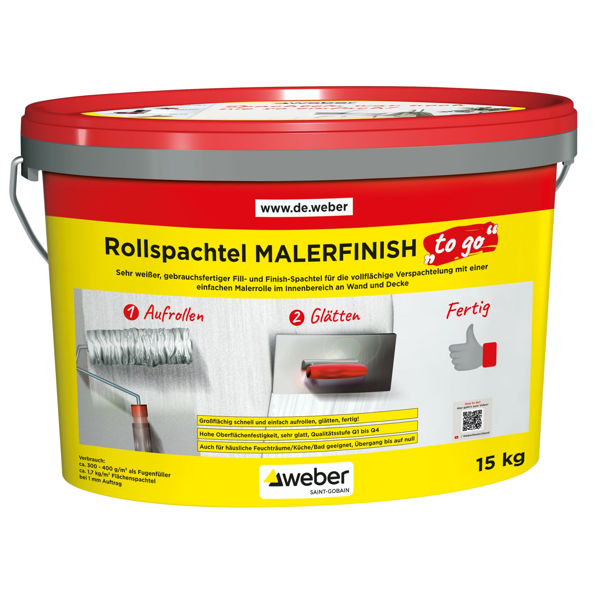 Eimer Rollspachtel Malerfinish von Weber mit Farbrolle und Spachtel