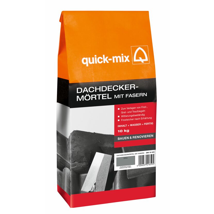 Quick-Mix Dachdeckermörtel mit Fasern, 10 kg, grau