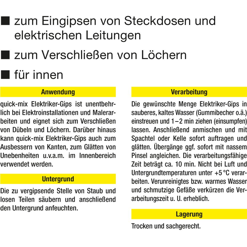 Elektriker-Gips zum Eingipsen, für innen