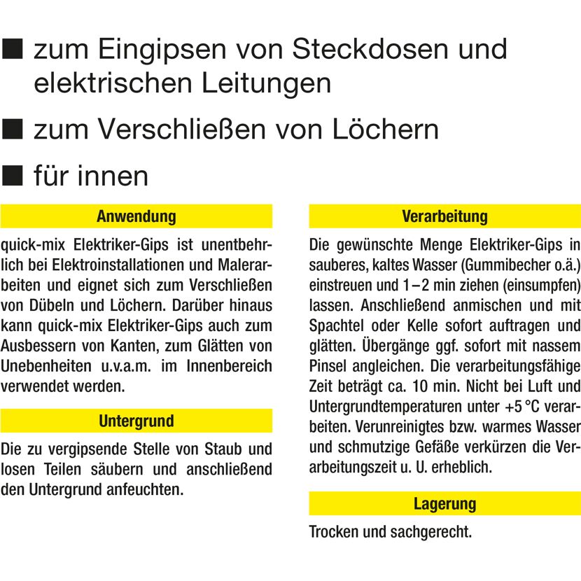 Elektriker-Gips zum Eingipsen, für innen