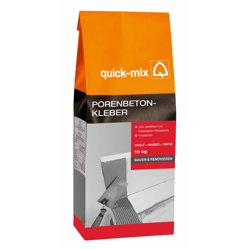 Quick-Mix Porenbetonkleber, 10 kg Sack, Kelle
