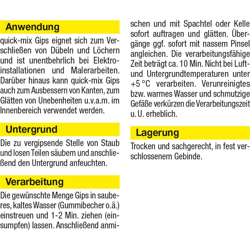 Produktinformation quick-mix Gips