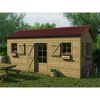 Gartenhaus aus Holz mit rotem Dach