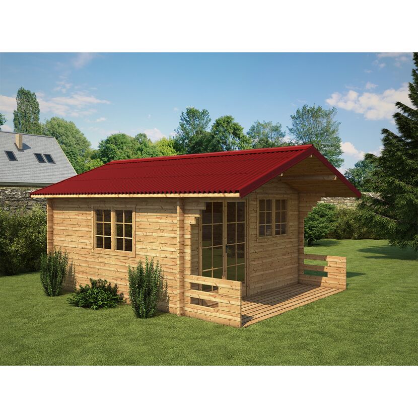 Kleines Gartenhaus mit rotem Dach