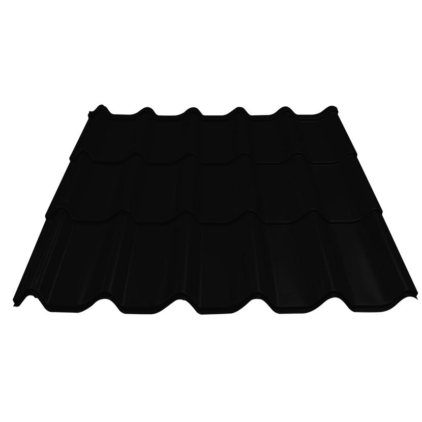 Schwarze Metalldachziegel